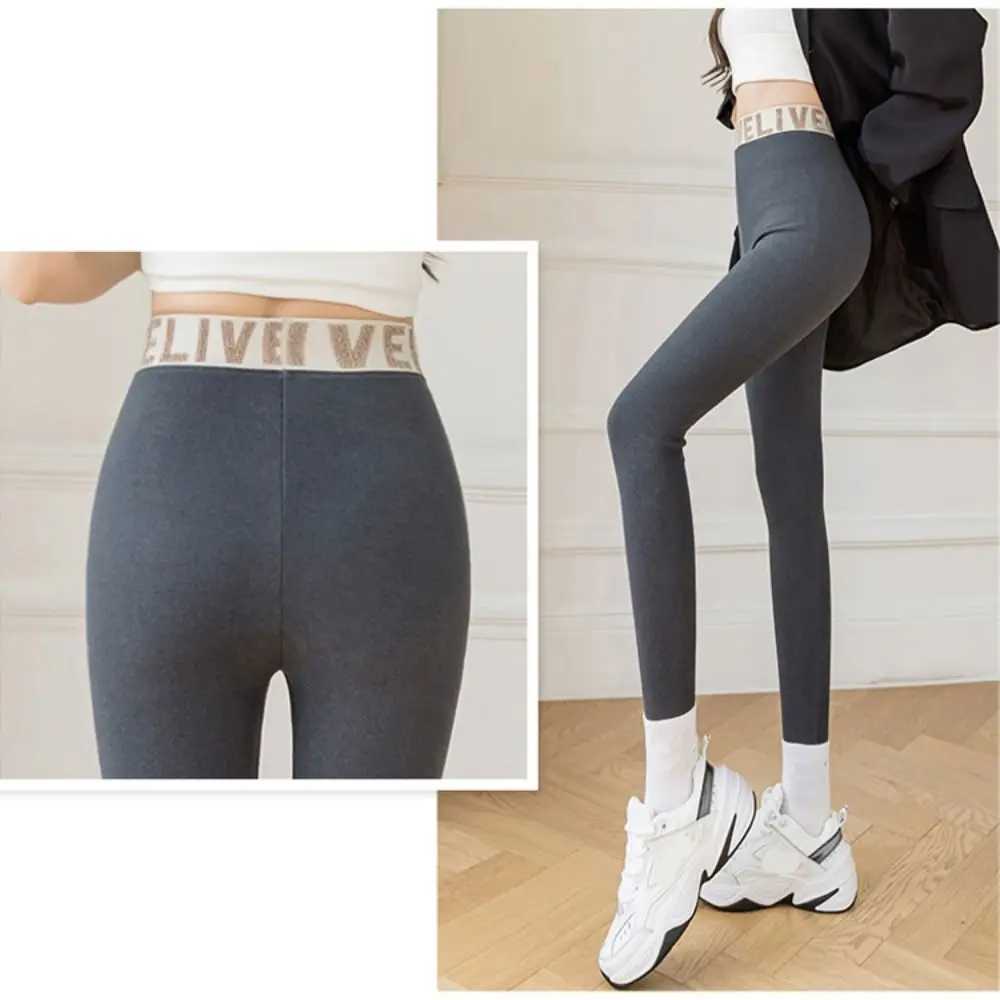 Fashion Letter Women Leggings Thickened Autumn Winter Long Pants Warm Slim Fit UnderpantsX240914