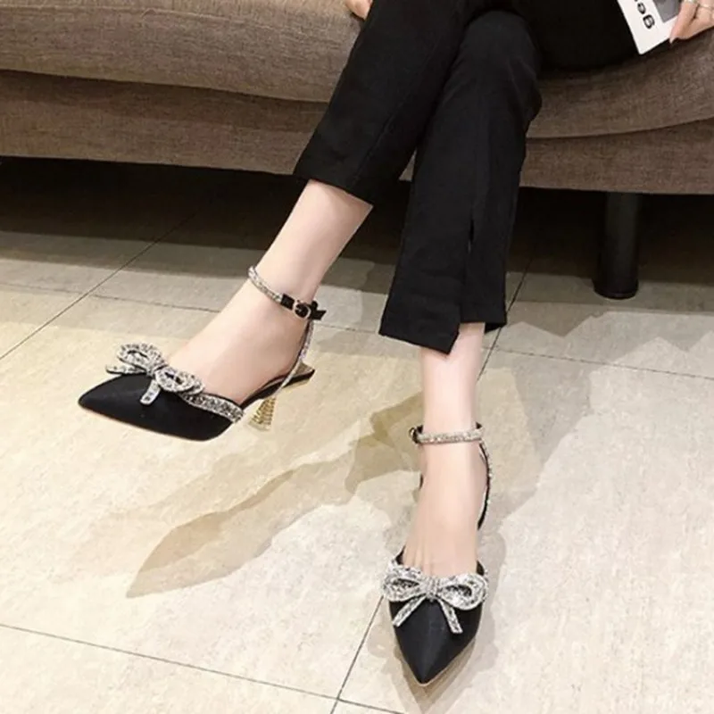 Women Summer 2024 New Rhie Bowknot Women's High Heels Stiletto Shoes Ladies Pointed Toe Pumps High-heeled Sandals New 540a 's -heeled dc6f