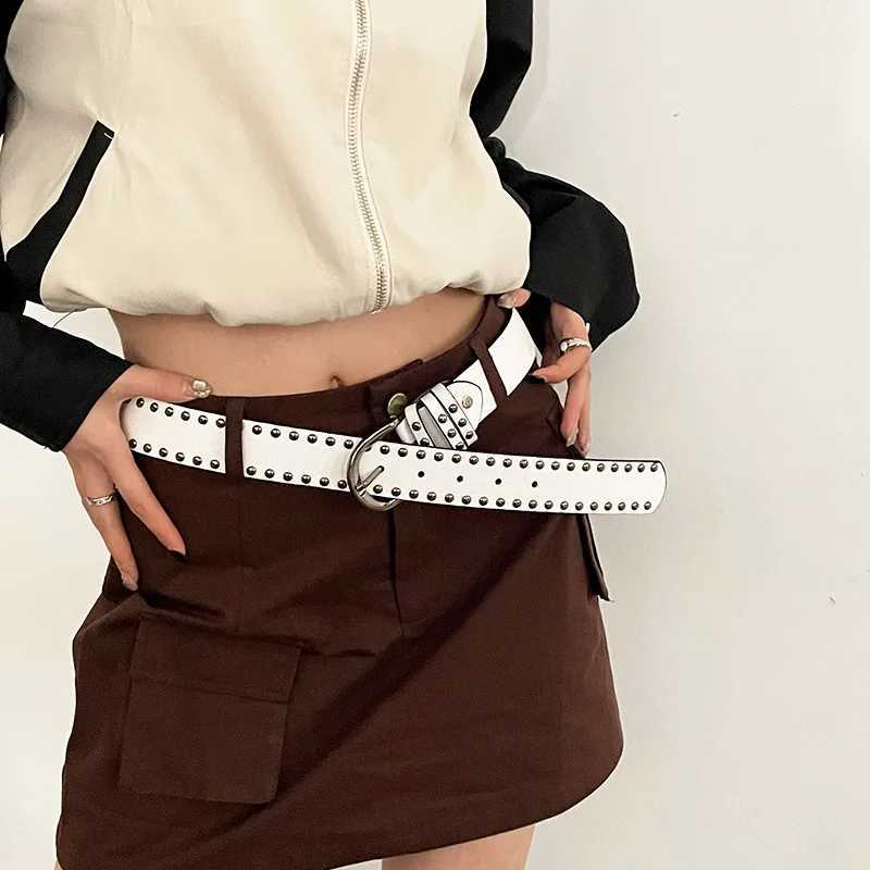 American Hip Hop Belt Womens Wide Belt Y2K Belt Punk Style Willow Nail Black Versatile INS Casual BeltX240914