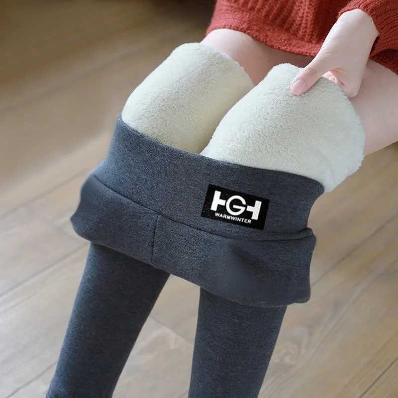 Winter Thermal Pants For Woman Lamb Cashmere Leggings High Waist Extra Thick Wool Tights Pants Warm Fleece Insulated TrousersX2409