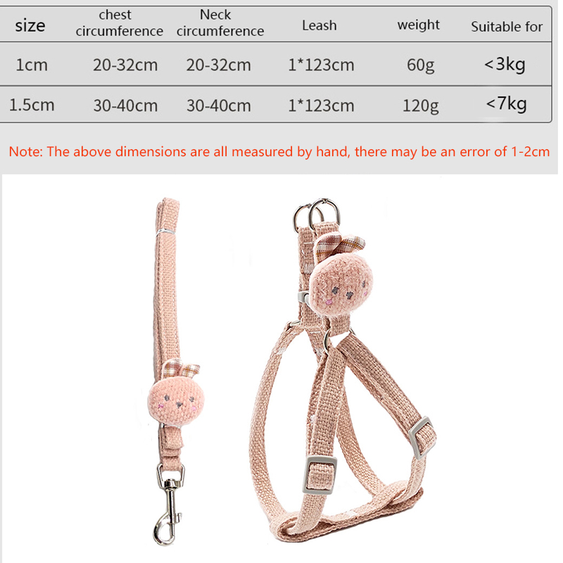 Puppy Harness and Leash Set, Adjustable Pet Leash and Harness with Cute Bunny Decoration & Hardware for Puppies and Cats Outdoor