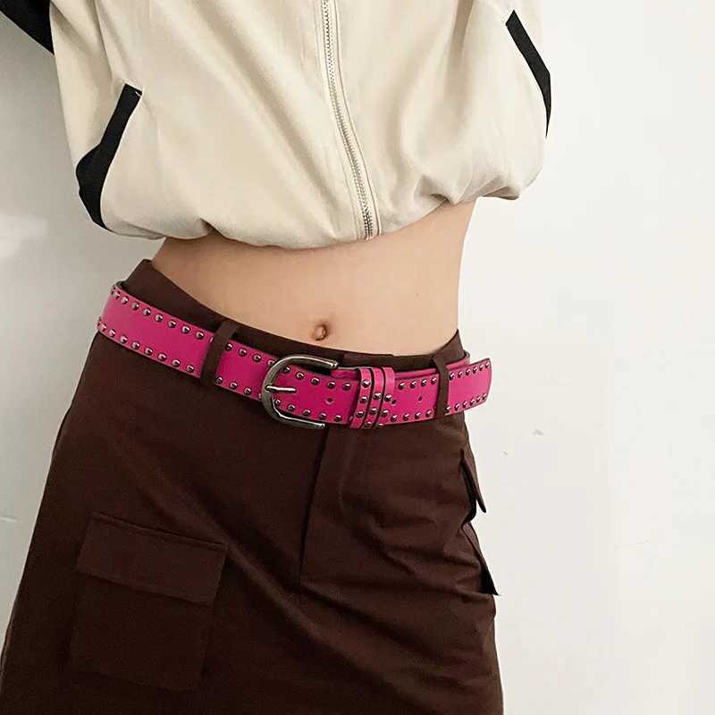 American Hip Hop Belt Womens Wide Belt Y2K Belt Punk Style Willow Nail Black Versatile INS Casual BeltX240914