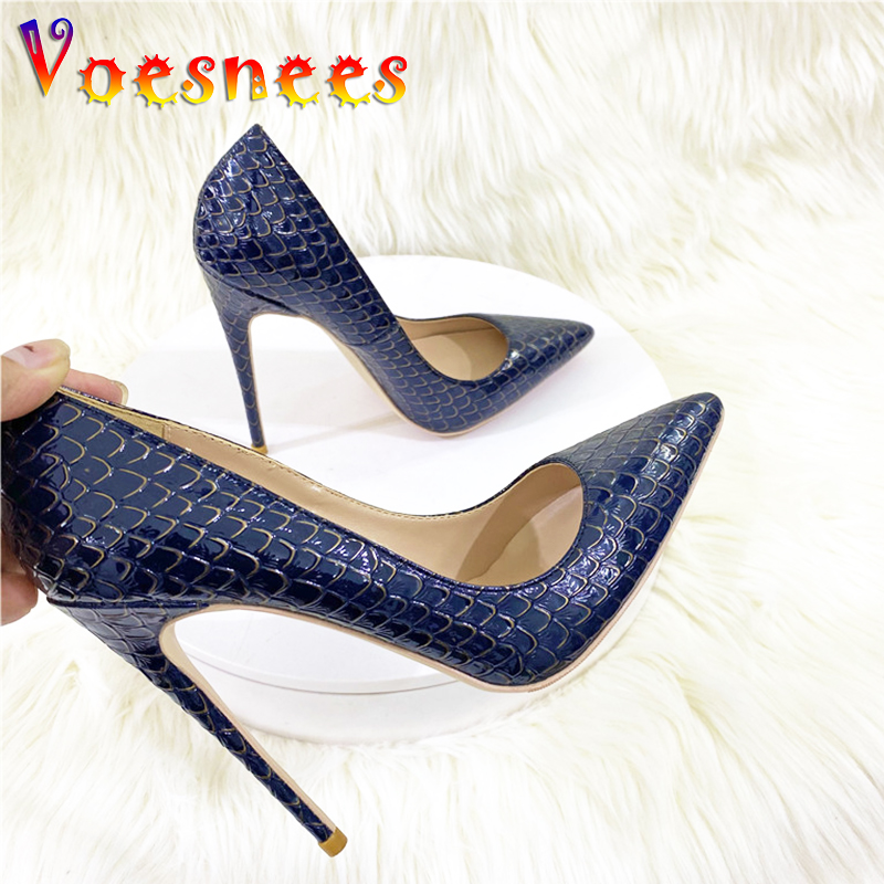2024 New Fashion Women High Heels Big Size Snake Pattern Single Shoes 12CM Pointed Emboss Pumps Spring Autumn Office Stilettos