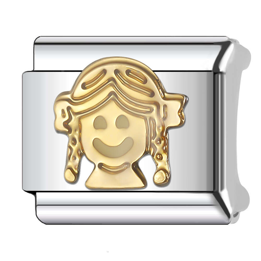 New Women's Gift happy girl and boy Bead Italian Charms Links Bangle Beads Fit 9mm Stainless Steel Bracelet Making DIY For Women Fashion Jewelry