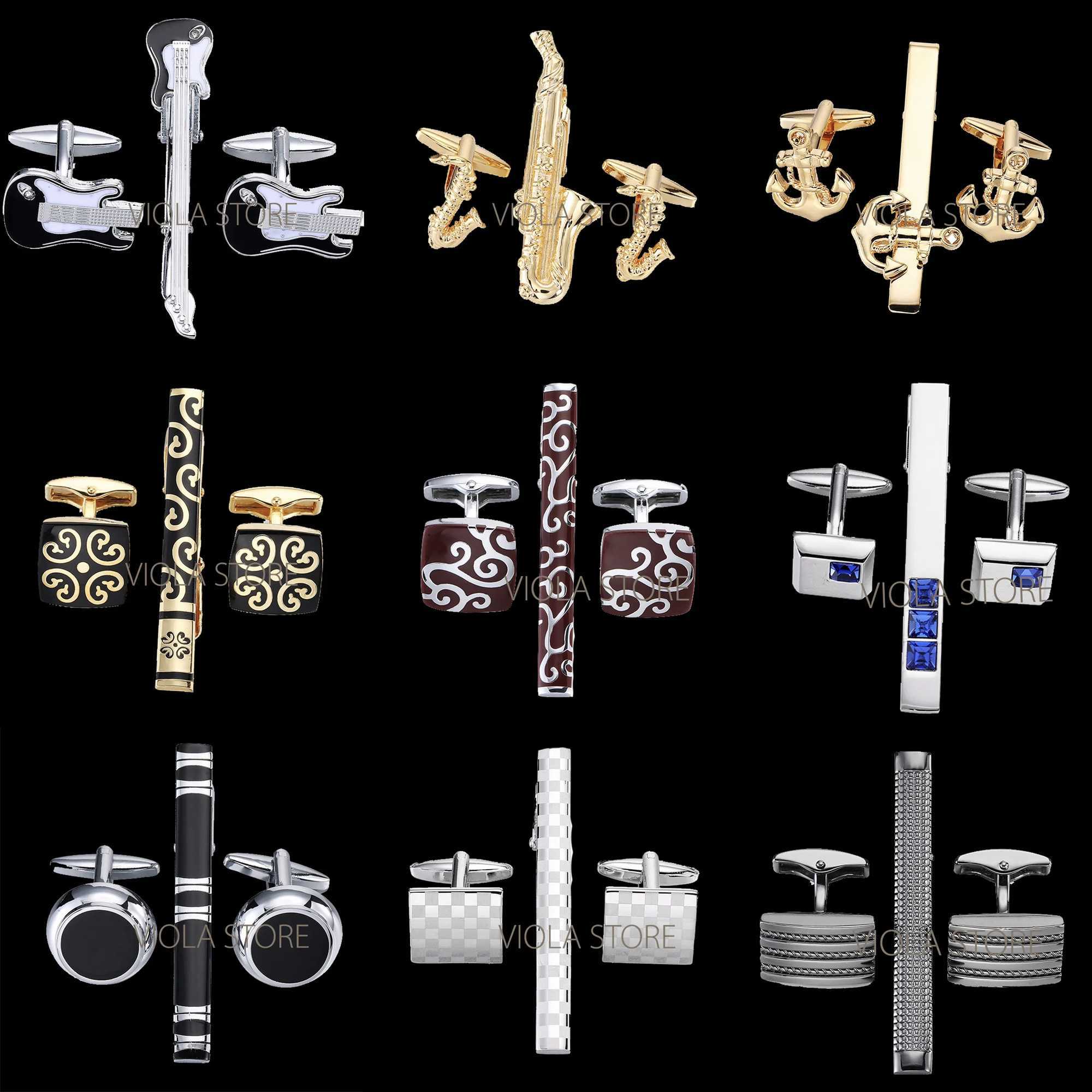 Top Luxury Saxophone Classy Stainless Tie Clip Cufflinks Sets Gentleman Business Wedding Sleeve Cuff Music Design Accessory GiftX240914