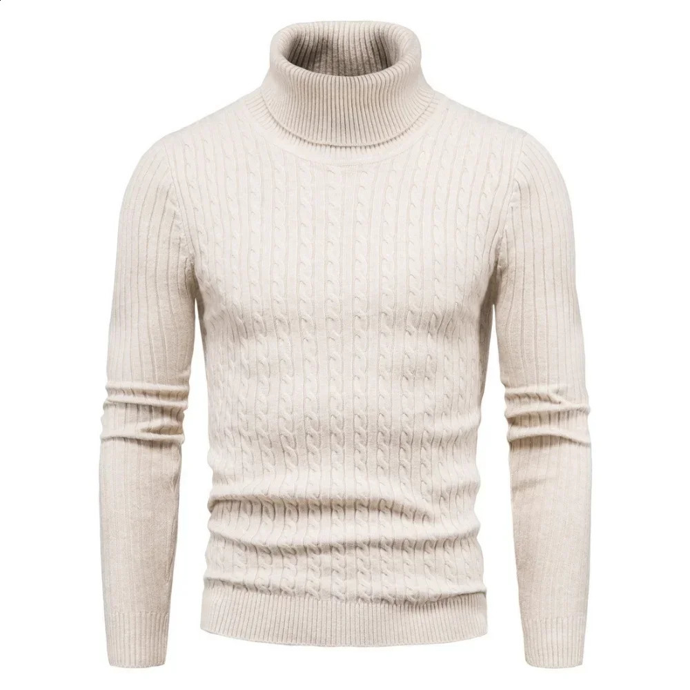 Autumn and Winter Turtle Neck Warm Fashion Solid Color Sweater Mens Ultra Thin Lanhua Knitted Bottom 240906