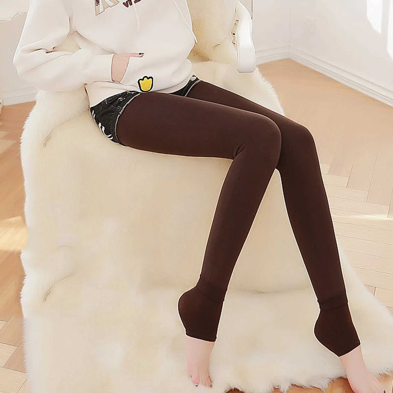 WomenS Autumn Winter Thick Warm Legging Trample Feet Leggings Female Solid Color Leggings Brushed Lining Stretch Fleece PantsX240914