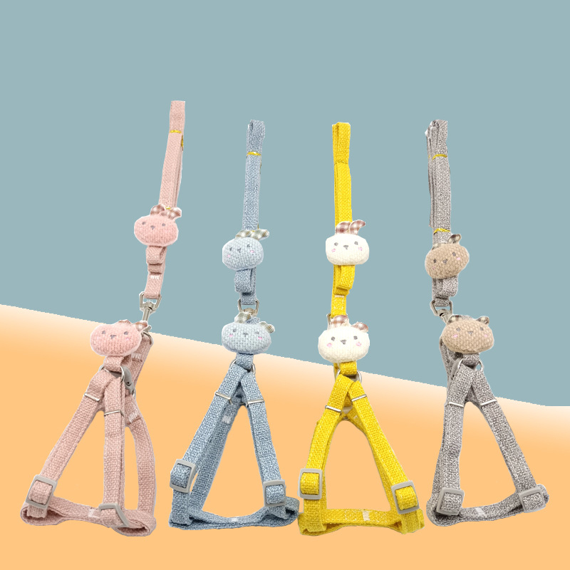 Puppy Harness and Leash Set, Adjustable Pet Leash and Harness with Cute Bunny Decoration & Hardware for Puppies and Cats Outdoor