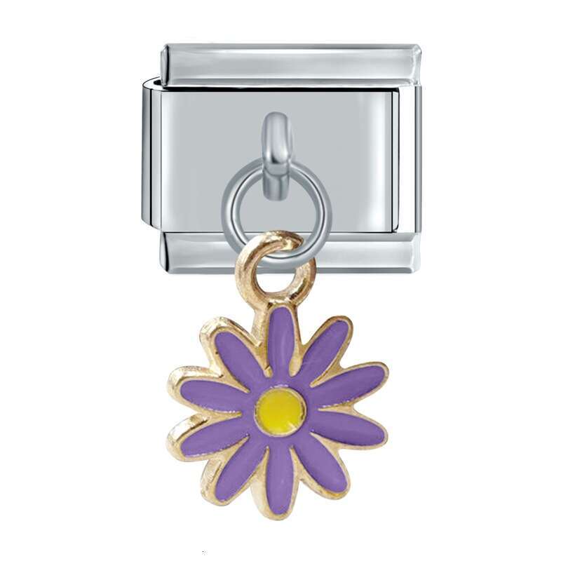 New Women's Gift Daisy Pendant with enamel Italian Charms Links Bangle Beads Fit 9mm Stainless Steel Bracelet Making DIY For Women Fashion Jewelr