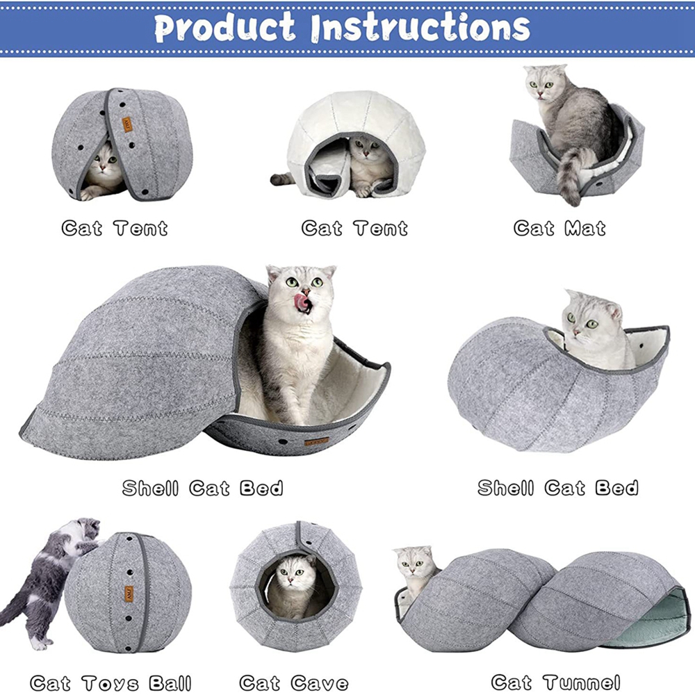 Cats Basket Felt Cave Beds Nest Funny Foldable Pet Cat House For Small Dogs Puppy Pets Tunnel Can Change Shape