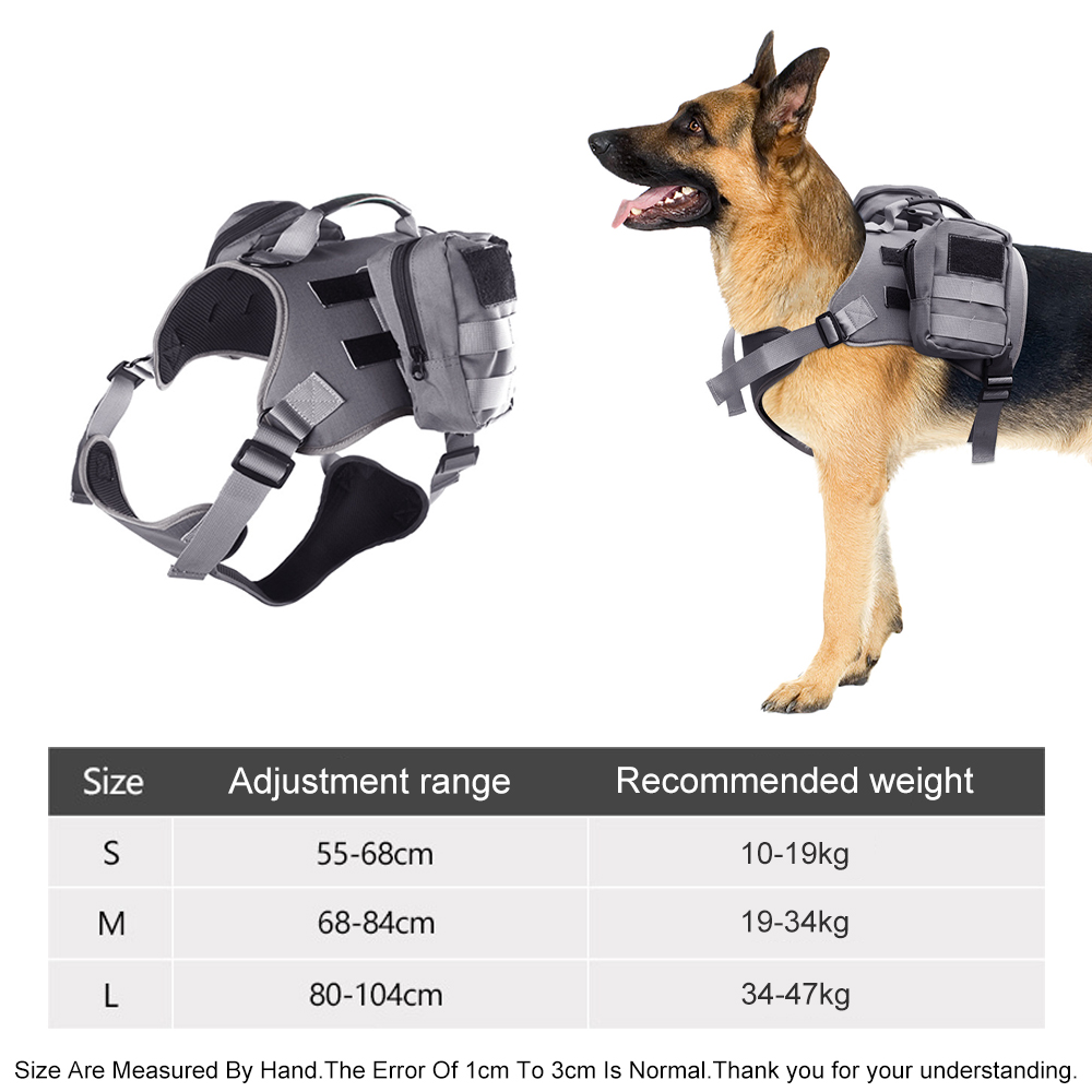 Tactical Dog Harness for Medium & Large Dog Adjustable Dog Vest for Training Hunting Walking Dog Harness with Handle & 2 Pouches