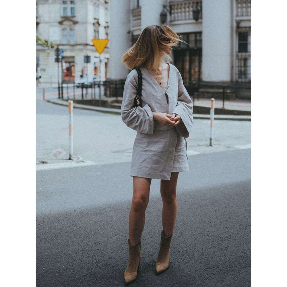 Women Casual V-Neck Lace Up Long Sleeves Tops Chic Loose Solid Women's Skirt Suit 2024 New Commute Fashion Lady Skirts Suits