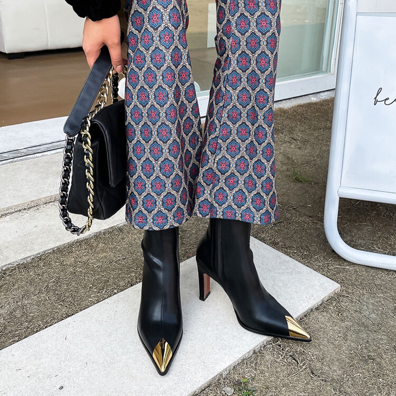 Autumn 2022 Pointed Toe High Heel Solid Concise Stretch Fabric Zipper Modern Boots for Women 4b97