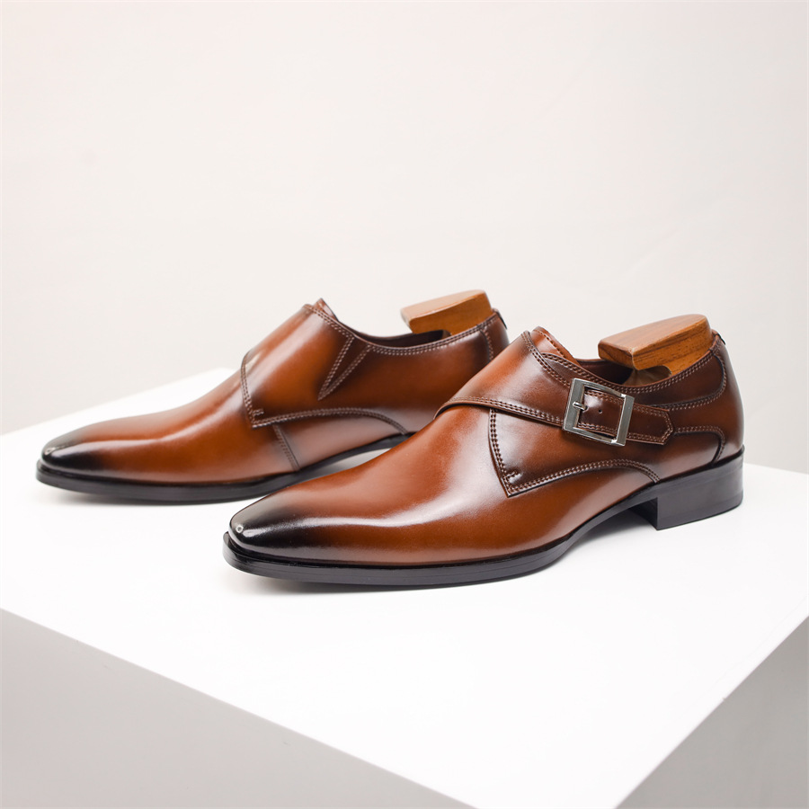 Genuine Leather Dress for Men, Pointed Toe Buckle Oxfords, Formal Business Office Wedding Shoes 4 Oxds,