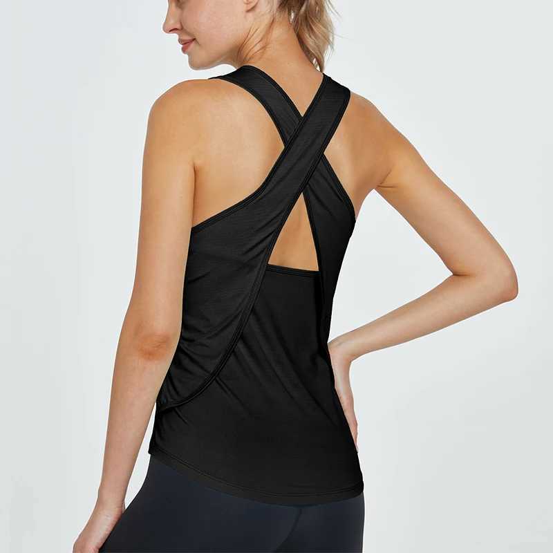 1PC Women Yoga Gym ShirtQuick Dry Cross Back Sports Shirts Jogging Fitness TopSleeveless Gym Workout Sports Top Yoga Vest M240914