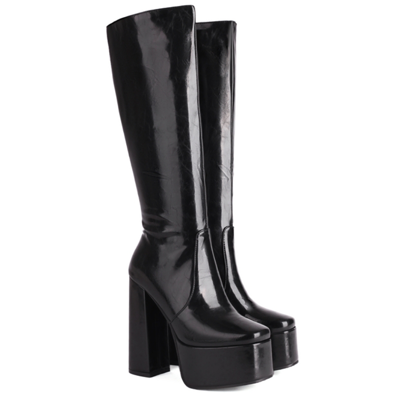 White Black Red Knee High Boots Women Platform Winter Ladies Sexy Patent Zipper Women's Long Shoes Boot Large Size 45 fdec 's