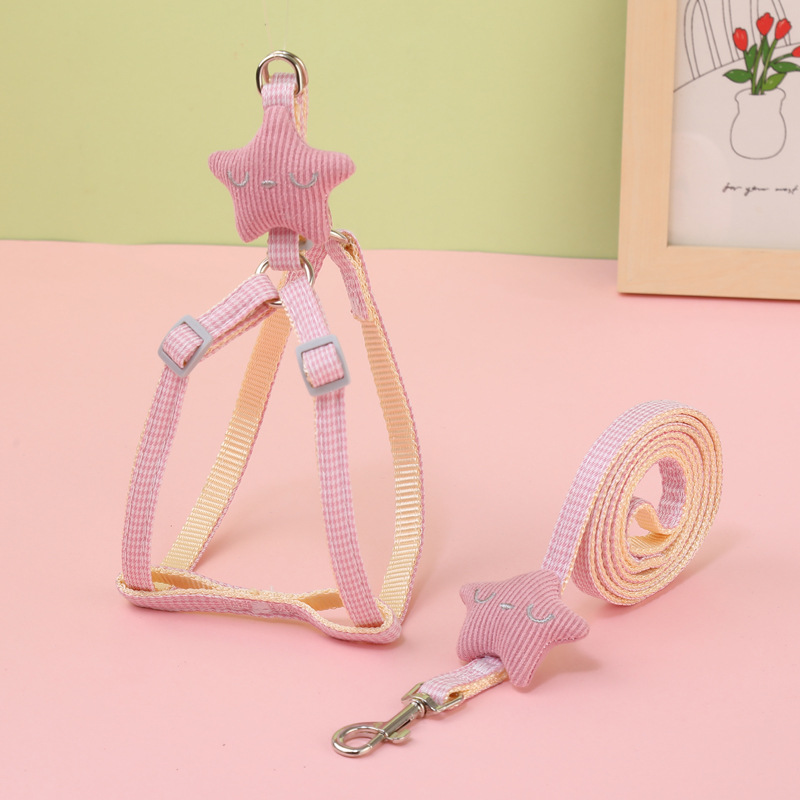 Pet Harness and Leash Set Smiling Starfish Adjustable Dog Harness Leashes Houndstooth Star Cat Harness Dog Leash Pet Accessories