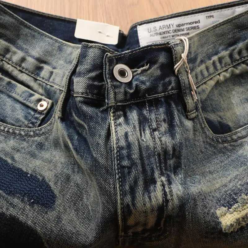 High Quality Luxury Clothes Vintage Patchwork Denim Shorts Mens Casual Knee Length Jeans Retro Washed Cotton Short Pants SummerX240914