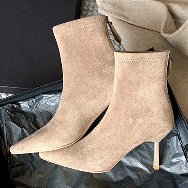 Eilyken BIG Size 43 Autumn Winter Pointed Toe Women Ankle Boots Concise Zipper Thin Heels Shoes Fashion Short Booties 4058