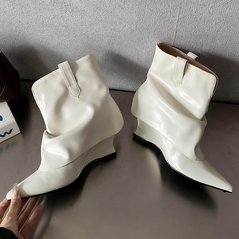 Female New Footwear Designer Women Ankle Boots Slip On Fashion Pointed Toe Ladies Modern Booties With Wedges Shoes