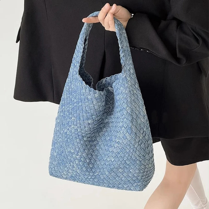 ly arrived selling womens shoulder bag fashionable denim PU basket daily use handbag 240913
