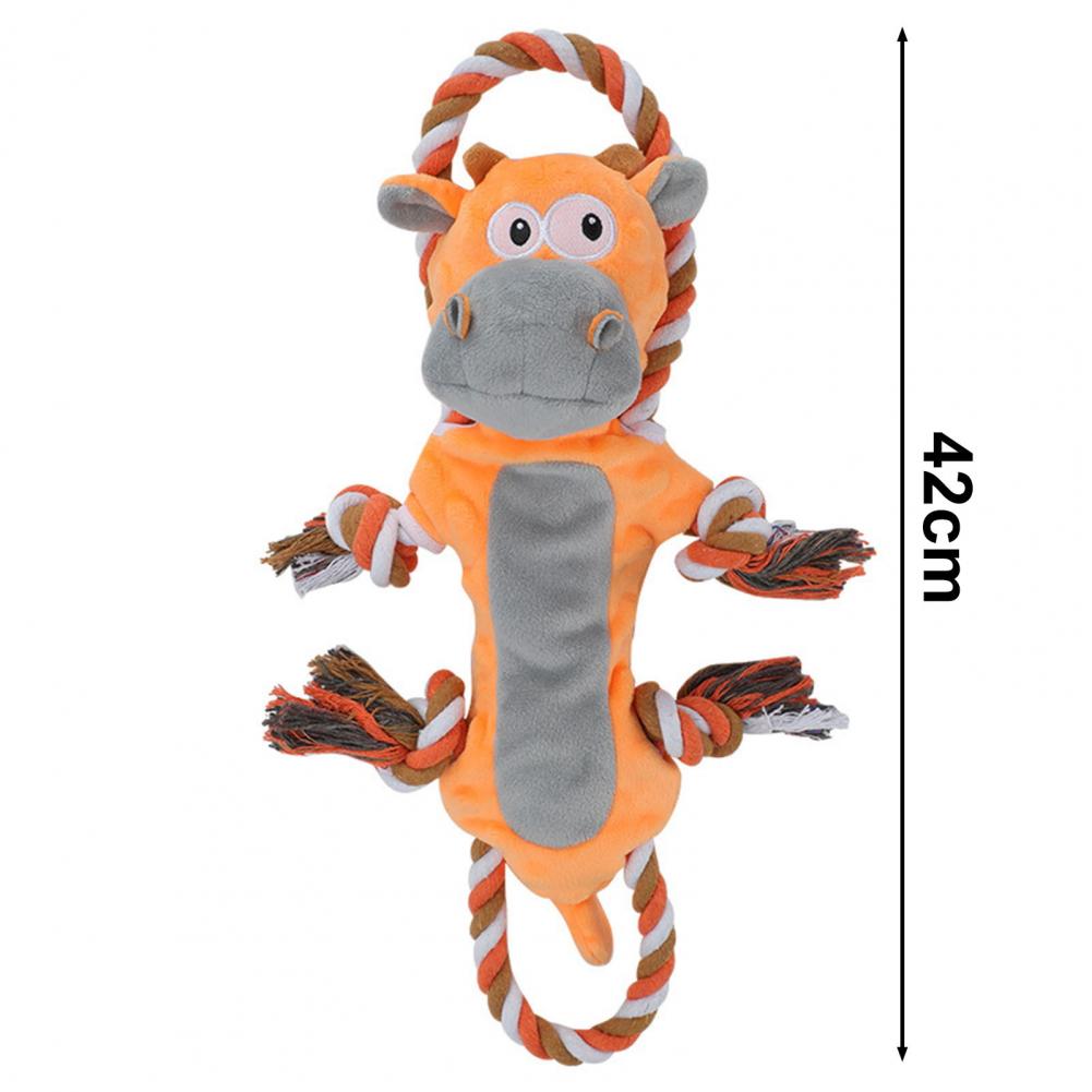 Interactive Plush Dog Toy Cute Cow Design with Sounding Rope Teeth Cleaning Bite Resistant Relieve Boredom Soft Fabric Dog Toy
