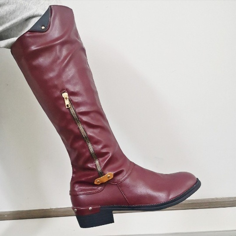 New Women Coffee Brown Boots PU Leather Western Cowboy Boots Deep Side Zipper High Tube Casual Boots Classic Motorcycle Boot