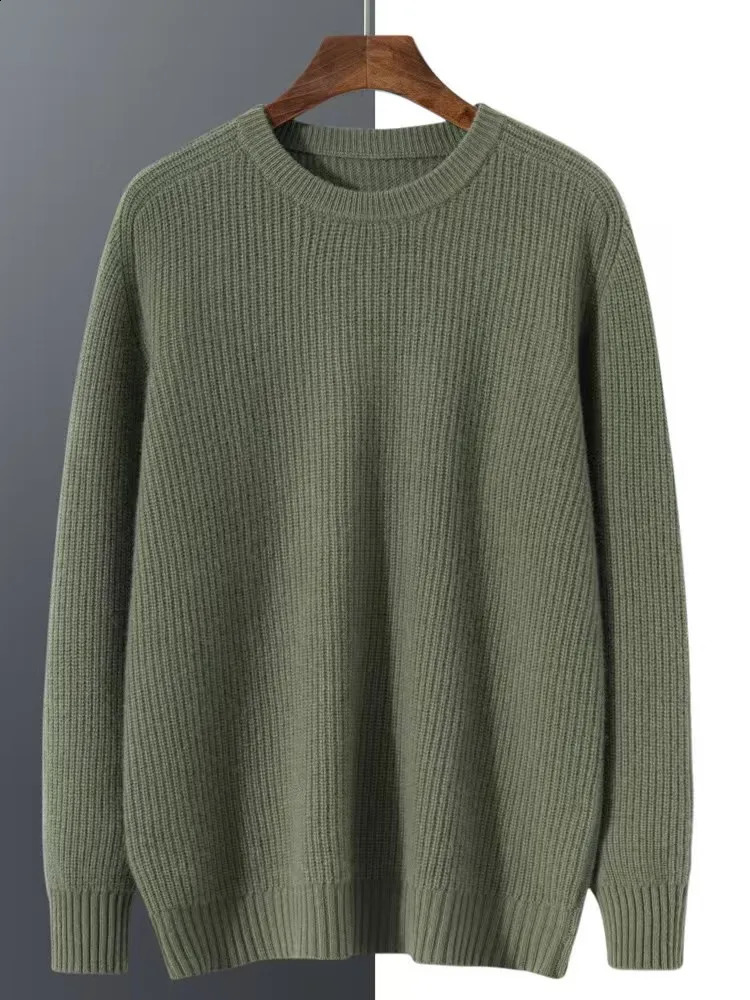 Spenaka Argyle sews mens round neckline thick cashmere sweater 100% pure warm bottom layer shirt 240906