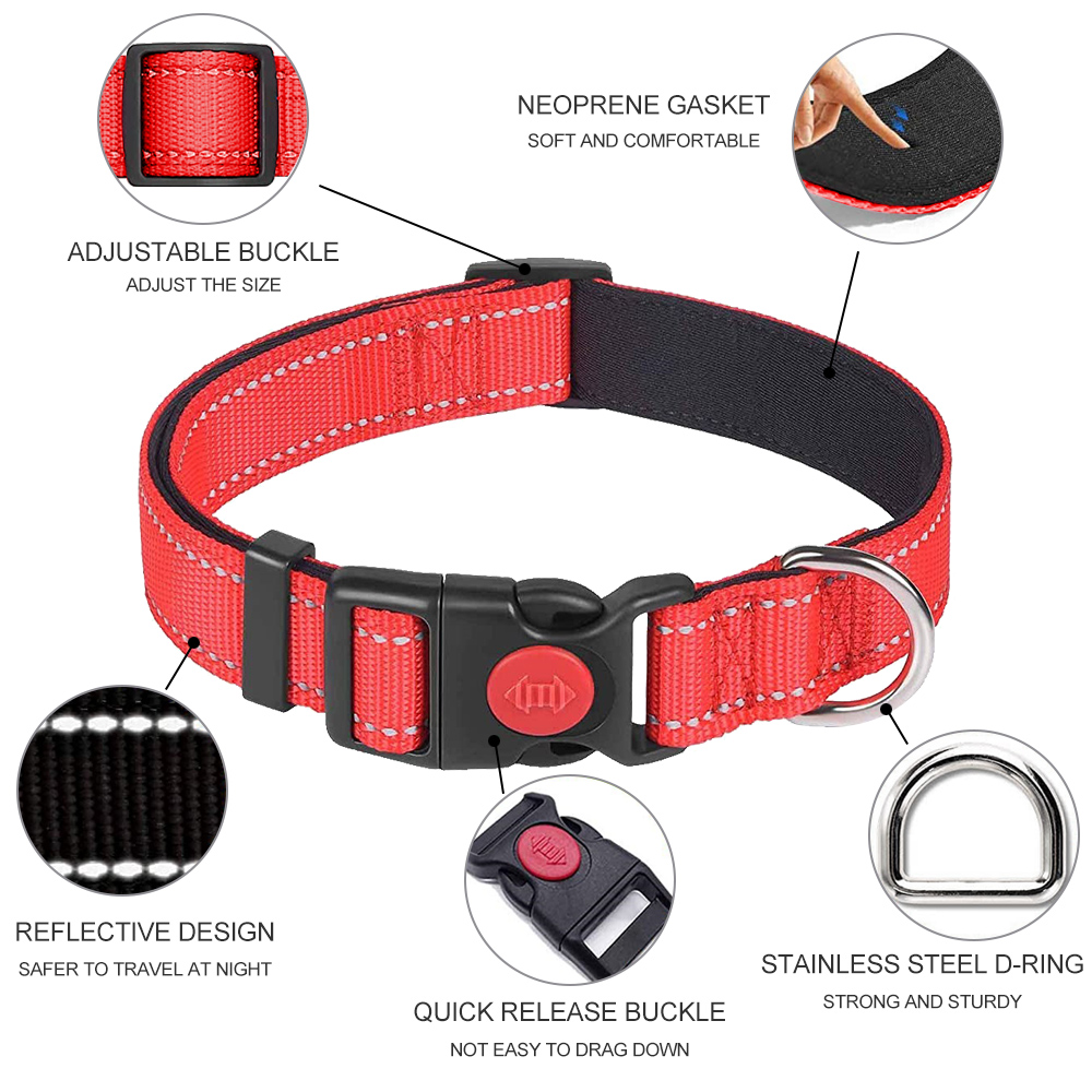 Reflective Nylon Dog Collar and Leash Set with Personalized Free Custom Dog Collar Engraved ID Tags Adjustable Dog Collars Tags