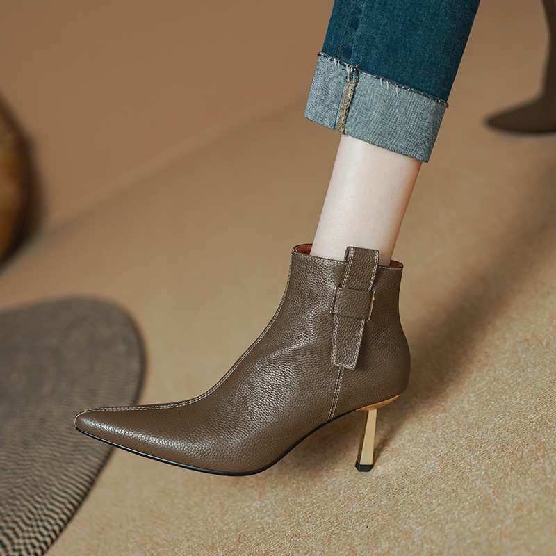 2024 High Heels Women Thin Heel Short Genuine Winter Modern Leather Shoes Ladies Ankle Boots 7dde