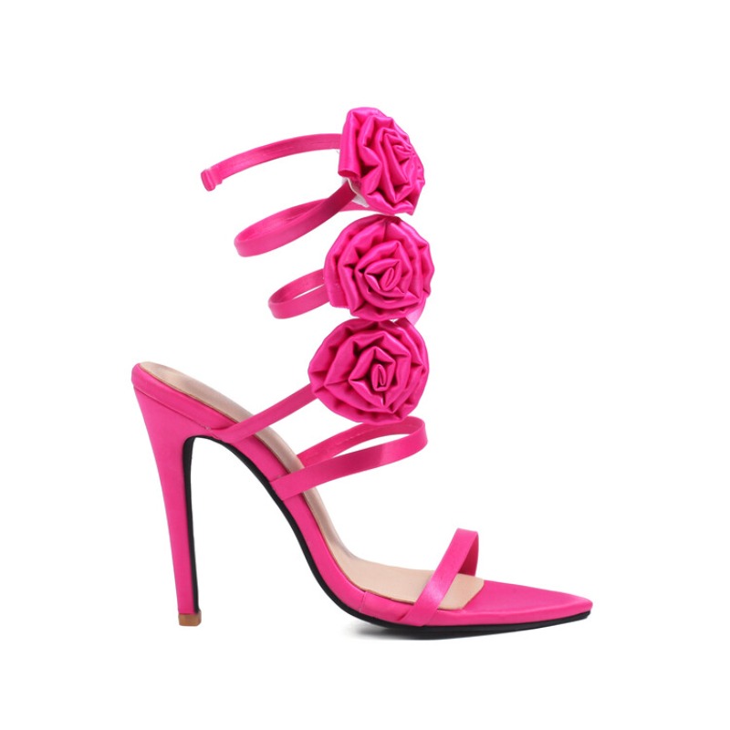 New Red Rose Satin 3D wer Snake Wrapped Silk 12cm Slim Fit High Heel Sandals 35-47 Birthday Party Wedding Women Shoes 5ebe