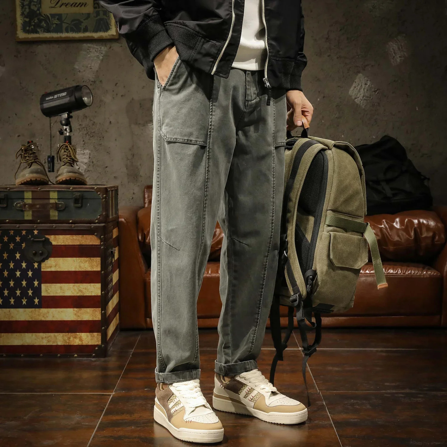 Trousers Gray Mens Jeans Man Cowboy Pants Cargo Black Wide Leg Spring Autumn Baggy Fashion Japanese Street Style Korean Xs 240911