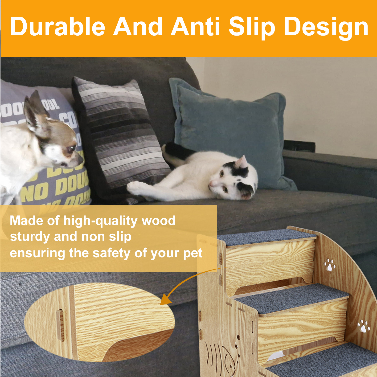 Pet Stairs for Small Dogs Puppy Stairs with 3 Tiers Pet Steps Non SlipCovered with Carpeted Fabric Sleek Removable for Sofa Bed