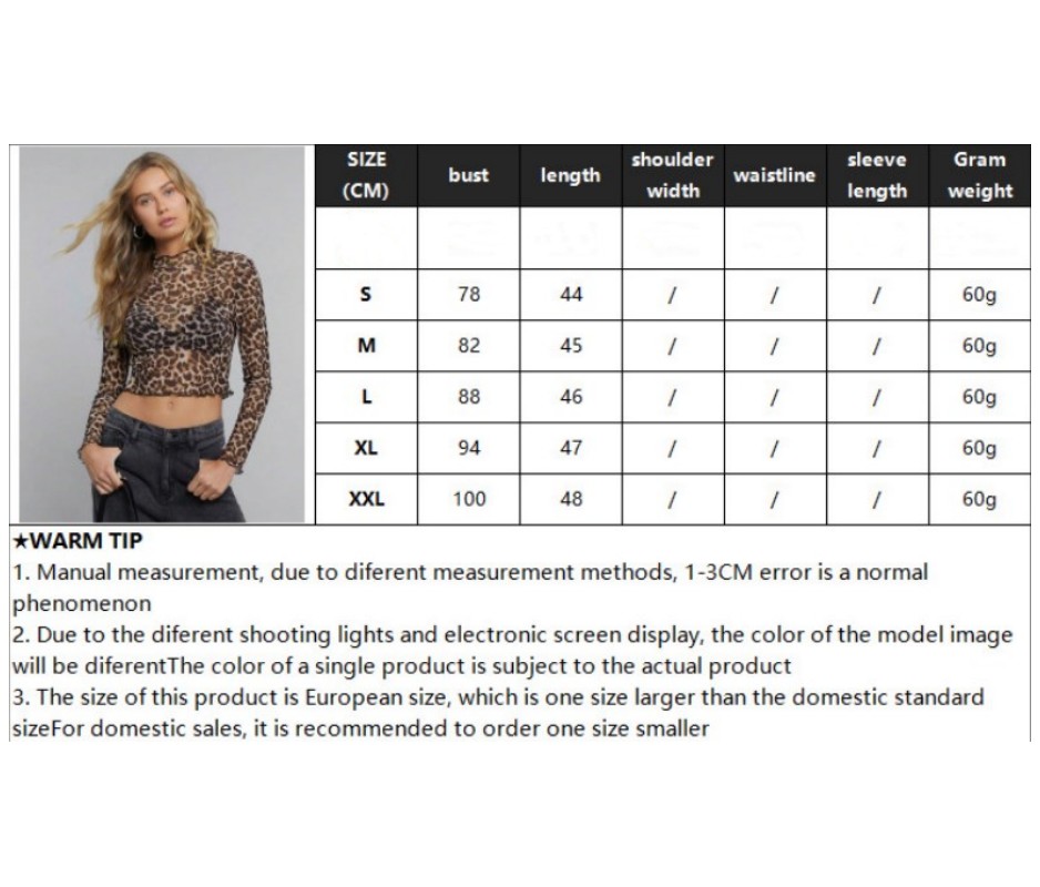 Women's T Shirts Elegant women's mesh leopard print stand up collar long sleeved short T-shirt top for women