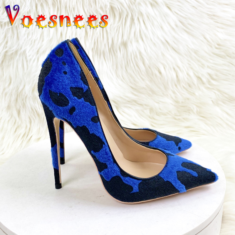 2024 New Quality Horse Hair High Heels Fashion Mixed Colors Autumn Office Party Shoes 12CM Women's Pointed Toe Pumps Size 34-43