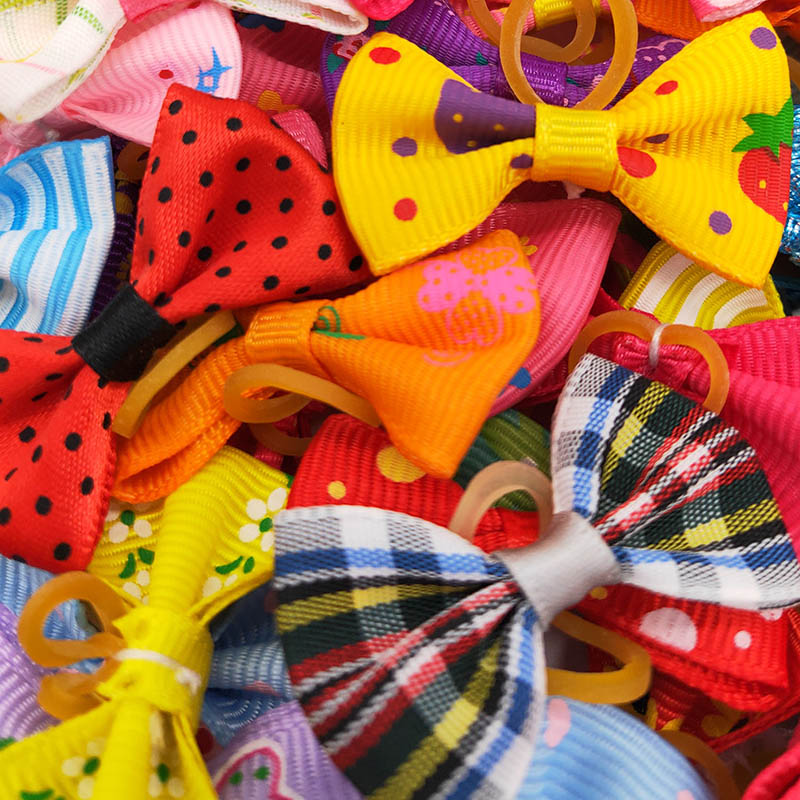 20Pcs Handmade Cute Dog Headdress Rubber Band Dog Hair Decoration Bows Cat Head Flowers Puppy Grooming Supplies Pet Accessories