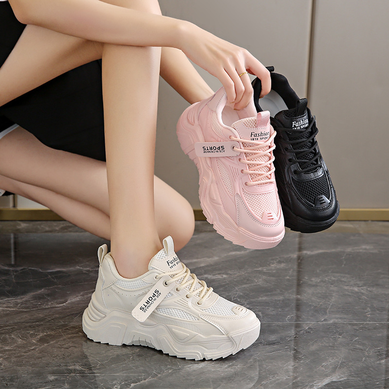 2024 New Casual Round Toe Wedge Mesh Lace Up Women Shoes Summer Fashion Increased Breathable Comfortable Female Sneakers