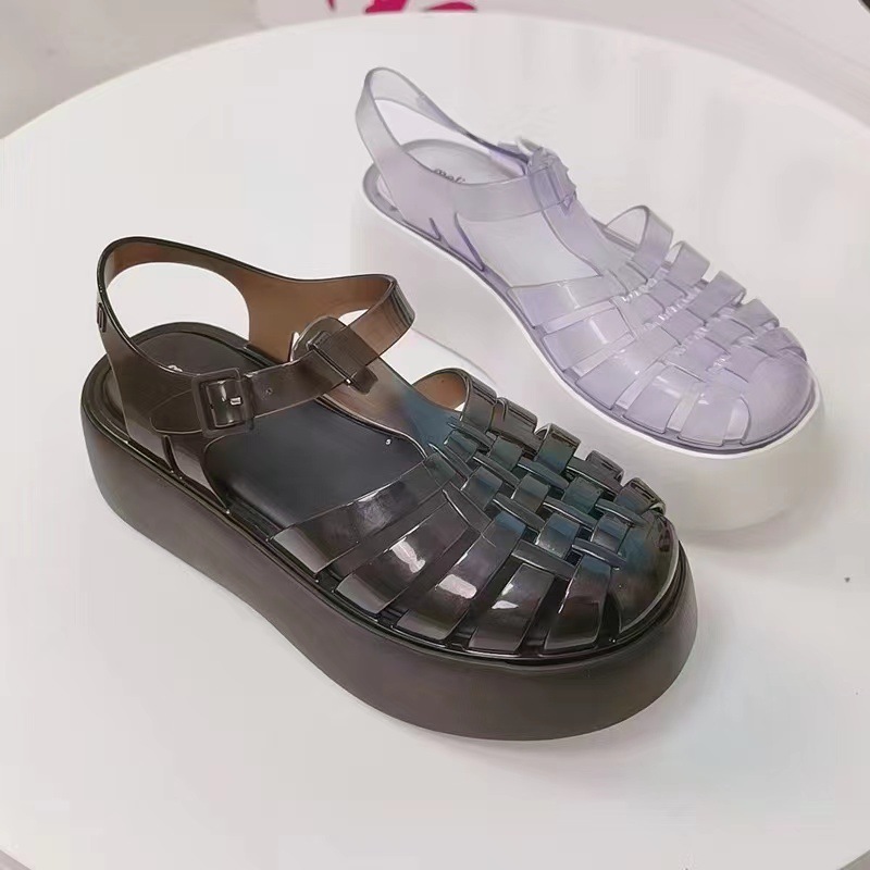 2025 Summer Sandals Ladies Thick Sole Sandals Women's Platform Roma Jelly Shoes Fashion Adult Woven Beach Sandals Women Shoes