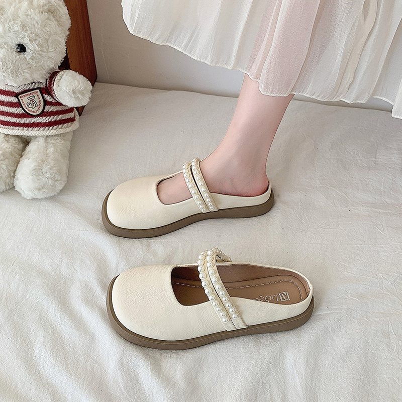 2025 new Bead Flat Cover Toe Slipers Women Slides Summer Rubber Loafers Shoes Woman's Slippers String 4945