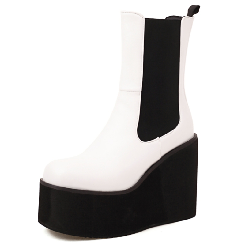 Ankle Platform Boots For Women Shoe Black White Wedges High Heels Goth Boot Casual Autumn Winter Shoes Female Waterproof d371 s