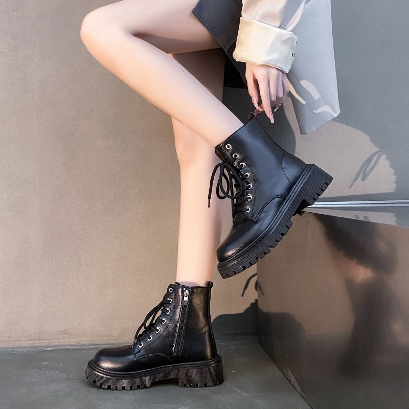 Women's British style motorcycle thick soled Martin boots thin and autumn/winter velvet style sweet and cool short boots