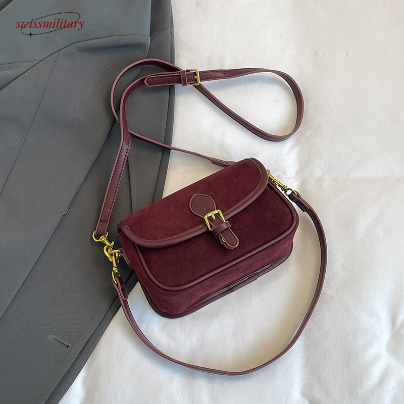 Swissmilitary Matte Small Square Versatile 2024 Autumn/Winter New Collection Suede Underarm Stick Cross Shoulder Bag #32