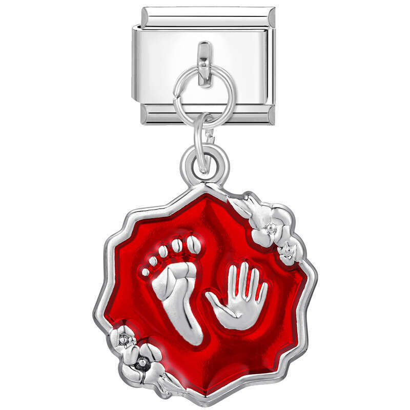 New Women's Gift red enamel Strawberry cherry bow Pendant Italian Charms Links Bangle Beads Fit 9mm Stainless Steel Bracelet Making DIY For Women