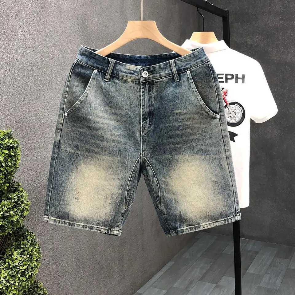 Mens Retro Denim Shorts Casual Knee Length Solid Fashion Cowboy Shorts 2023 Summer New Kpop Boyfriend Streetwear Short JeansX240914
