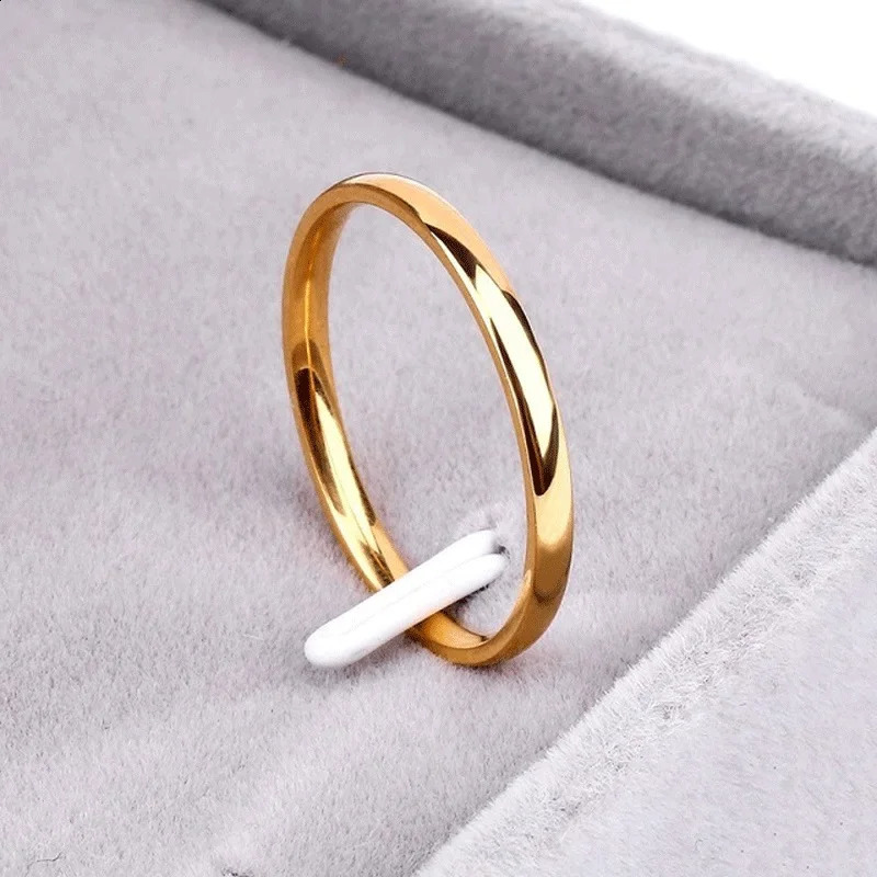 Ramos 2mmStainless Steel Rings Gold colour Antiallergy Smooth Simple Wedding Couples Bijouterie 240906