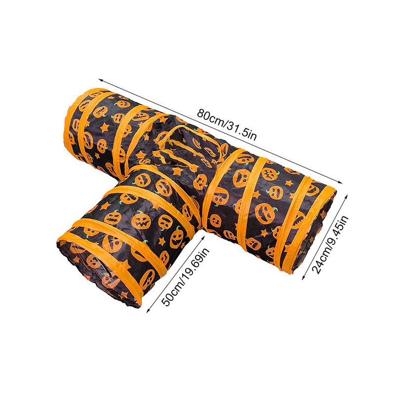 Cat 3 Tunnel Toys Set Halloween 3-Way Tunnel Toy Channel Set Bell Ball Tease Cat Toy Set For Kitten Rabbit Indoor Cats