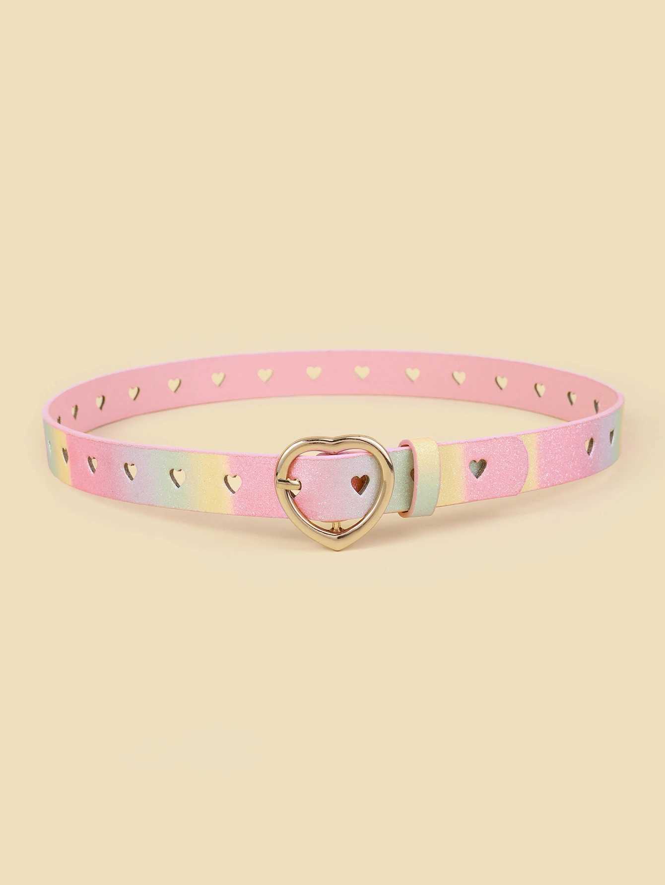 Hot Selling Childrens Peach Heart-shaped Pin Buckle Belt Fashion Youth High-grade PU Hollow Womens dress BeltX240914