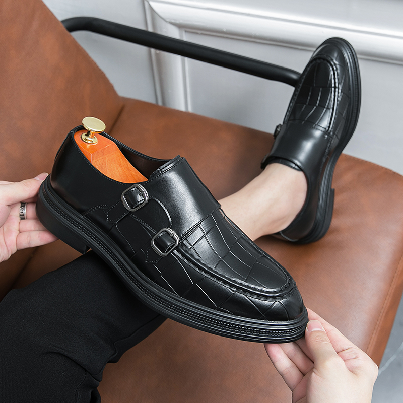 Street Style Men Monk Strap Footwear Slip on Office Man Formal Shoes Wedding Party Mens Dress Shoes Breath Driving Lazy Loafers