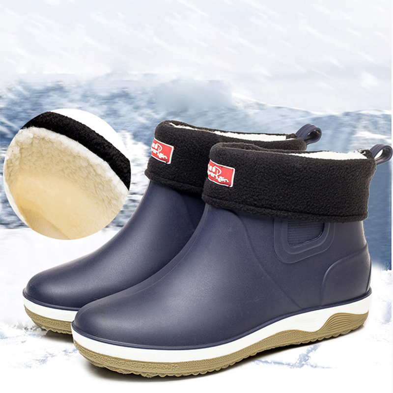 Fashion Men's Rain Boots Winter Cotton Warm Work Boots Men Wear-resistant Outdoor Work Rubber Boot Waterproo Boot Fishing Shoes