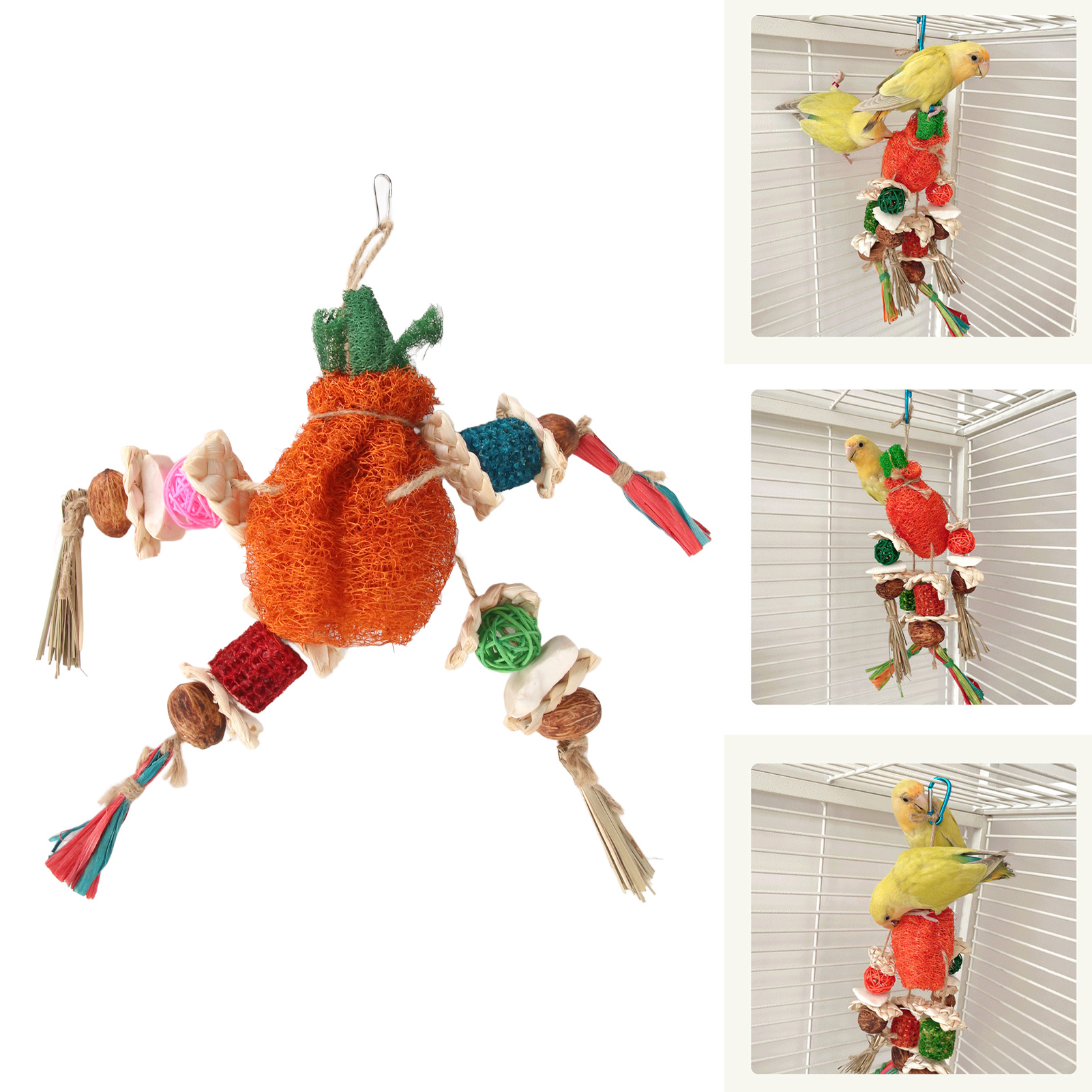 Parrot Chew Toys Relieve Boredom Teeth Cleaning Bite Resistant Safe Hanging Colorful Loofah Corn Cob Bird Toy